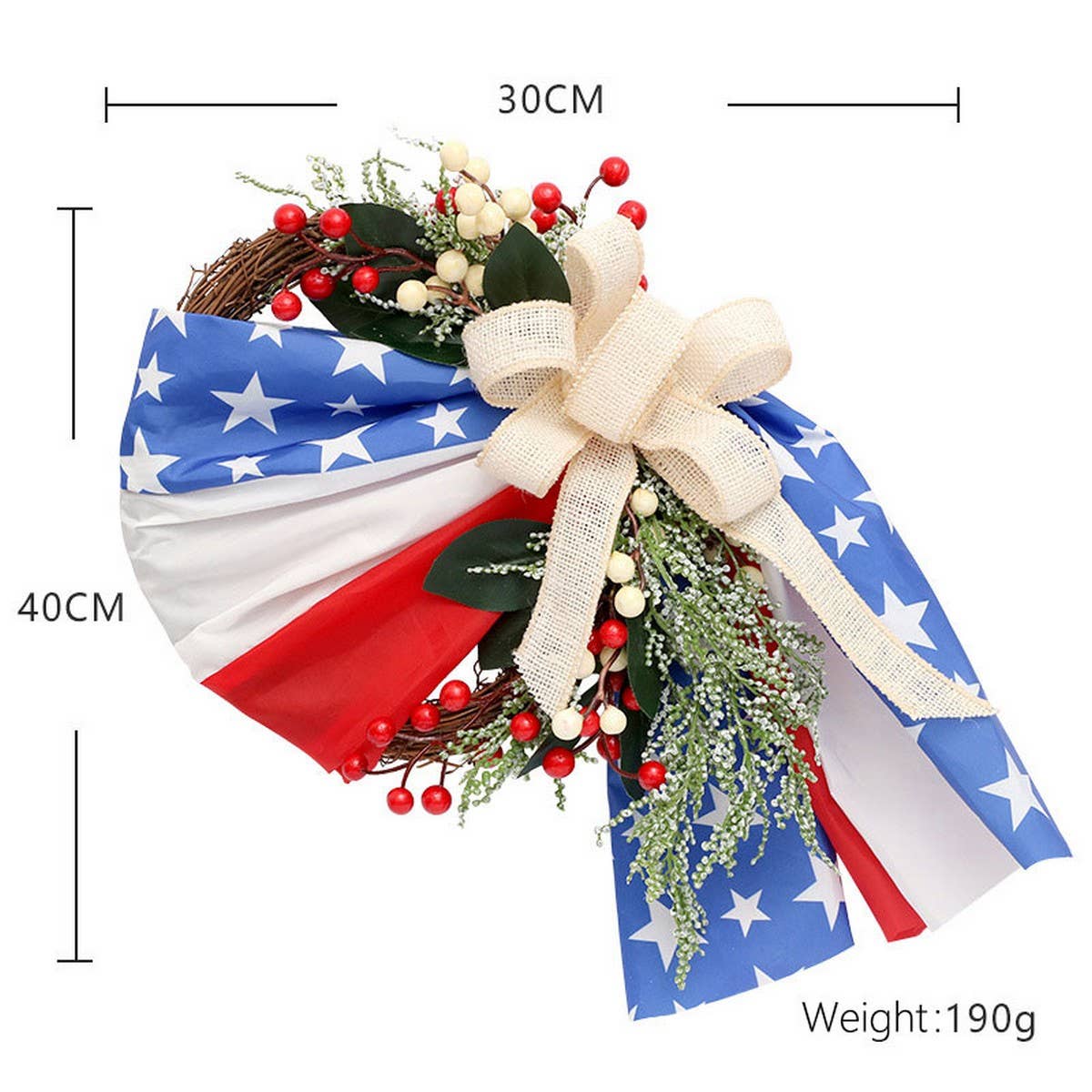 USA Flag Faux Flower Wreath Door Hanging Decor_CWAJE05390