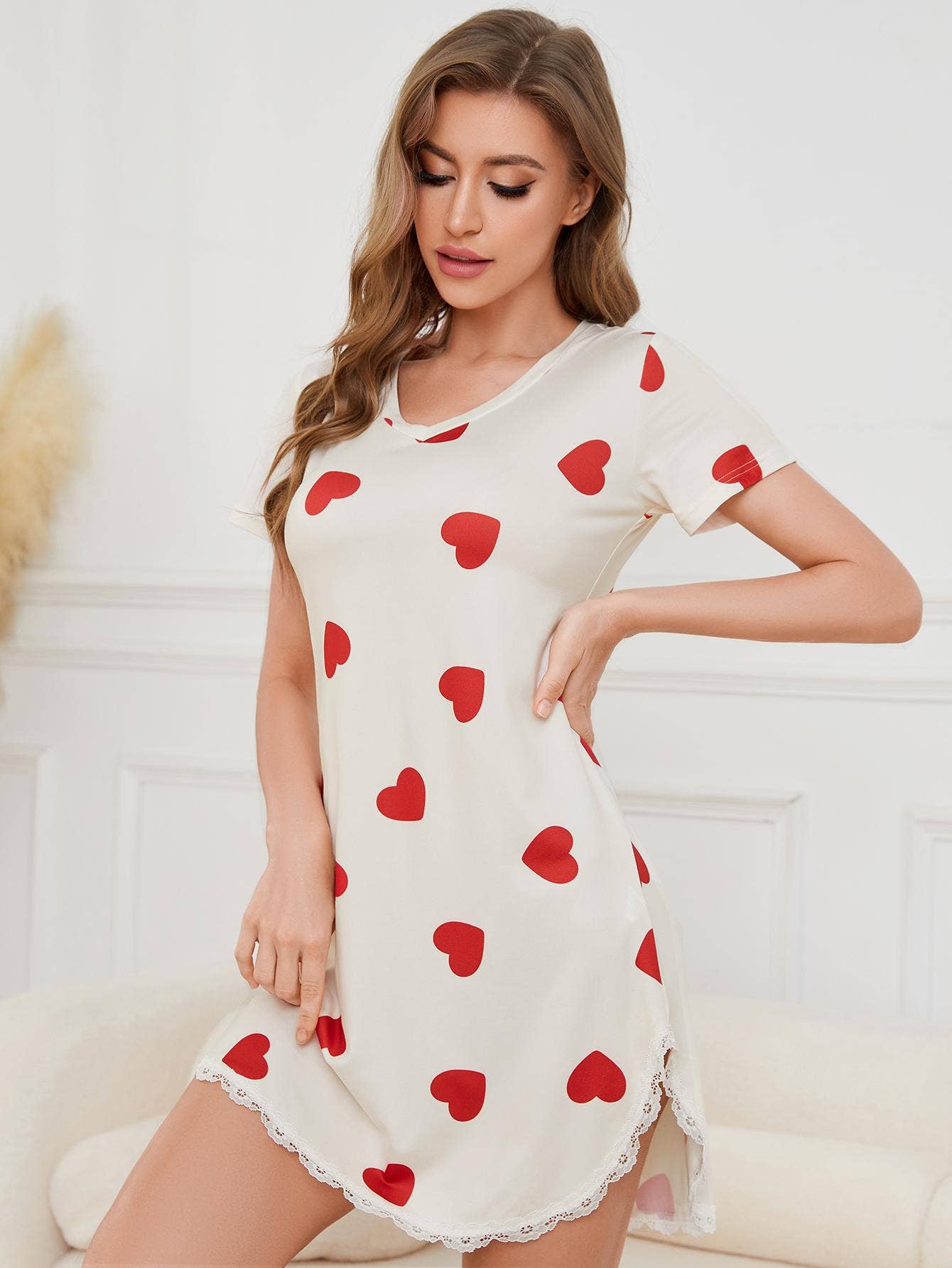 LOVE PRINT SEXY CUTE SHORT-SLEEVED NIGHTDRESS