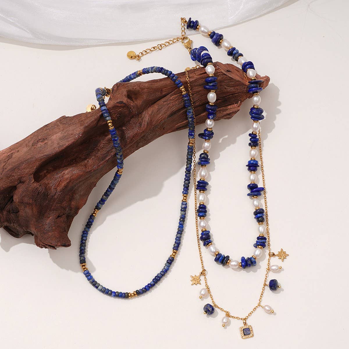 Unique Natural Stone Pearl Necklace Set with Lapis