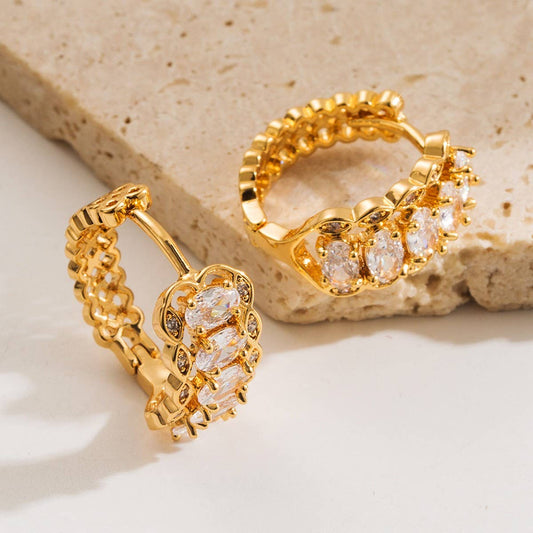 Hip Hop Colorful CZ Hoop Earrings Gold-Plated