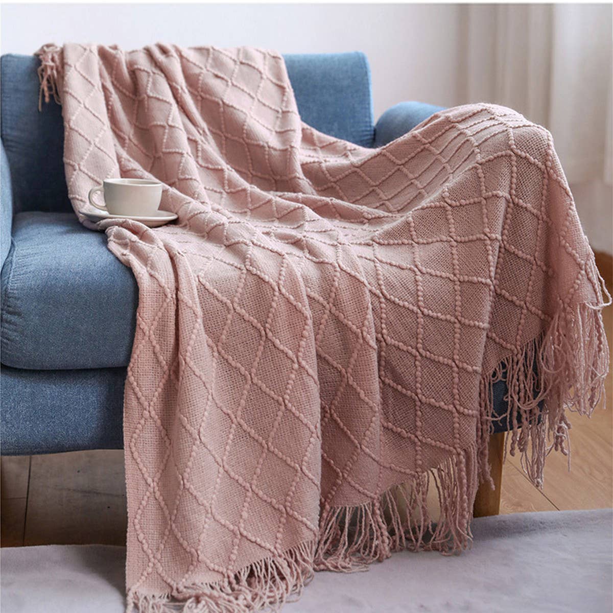 KNITTED TASSEL THIN BLANKET SOFA BLANKET