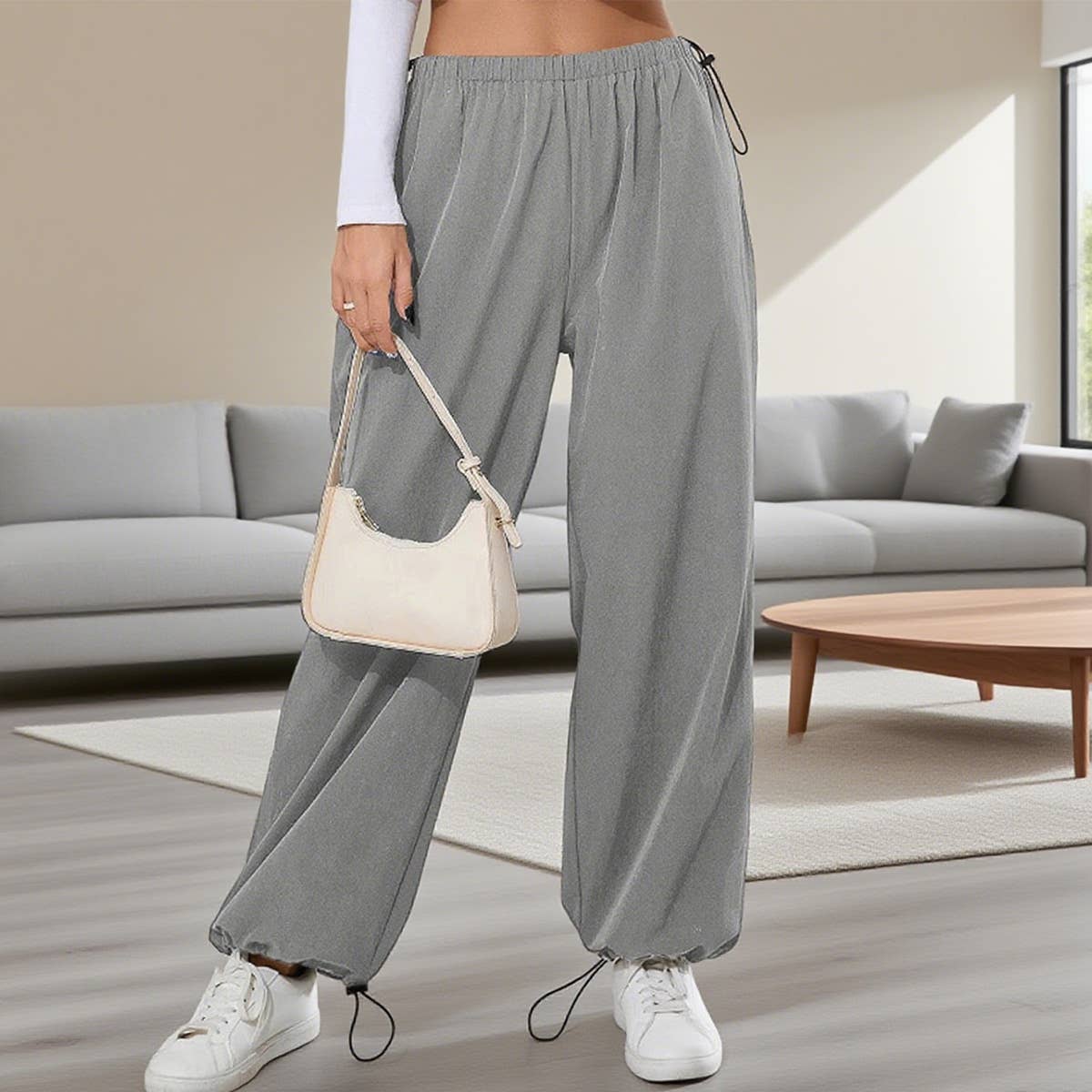 Stretched-waist wide-leg sportswear pants