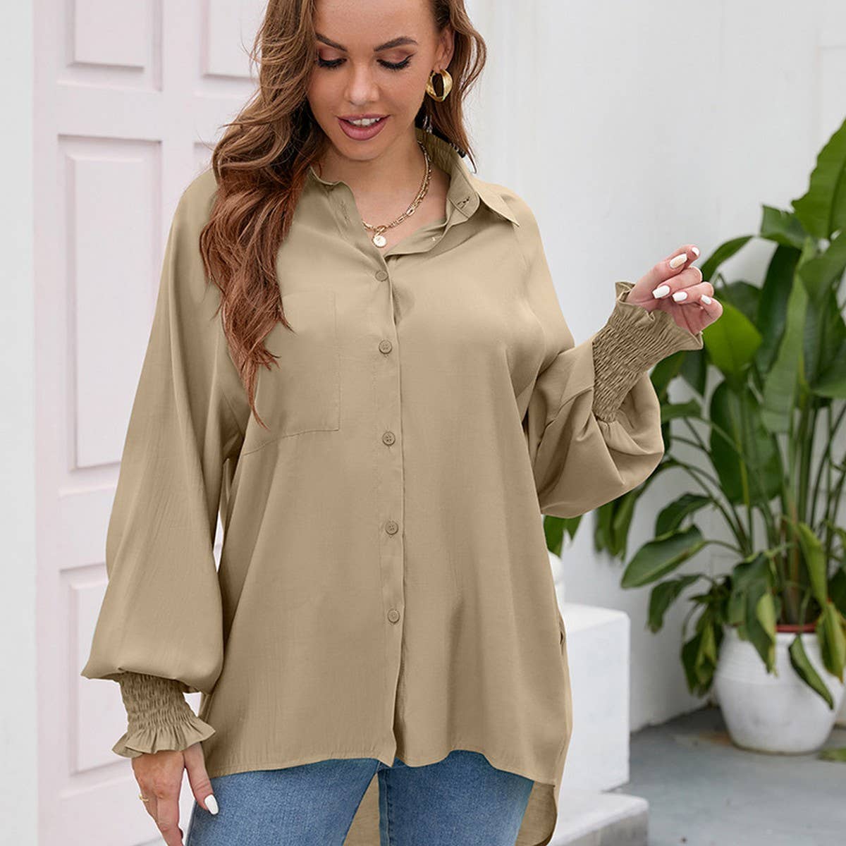 Rotator cuff Tencel solid color soft loose top
