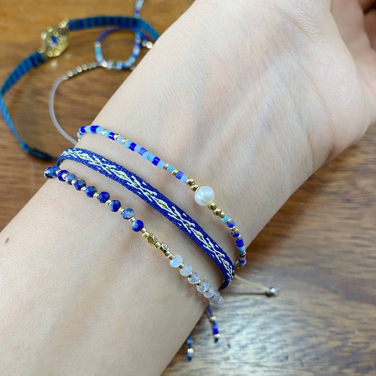 CWAJE4568_NATURAL STONE RICE BEADS ULTRA-THIN BRACELET SET