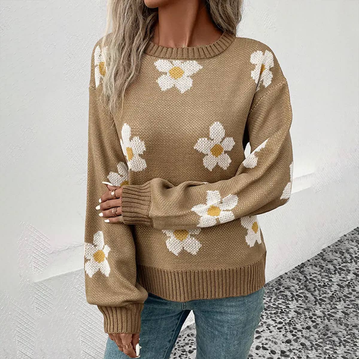 WOMEN LONG SLEEVE JACQUARD CREW NECK SWEATER_CWOSWL1505