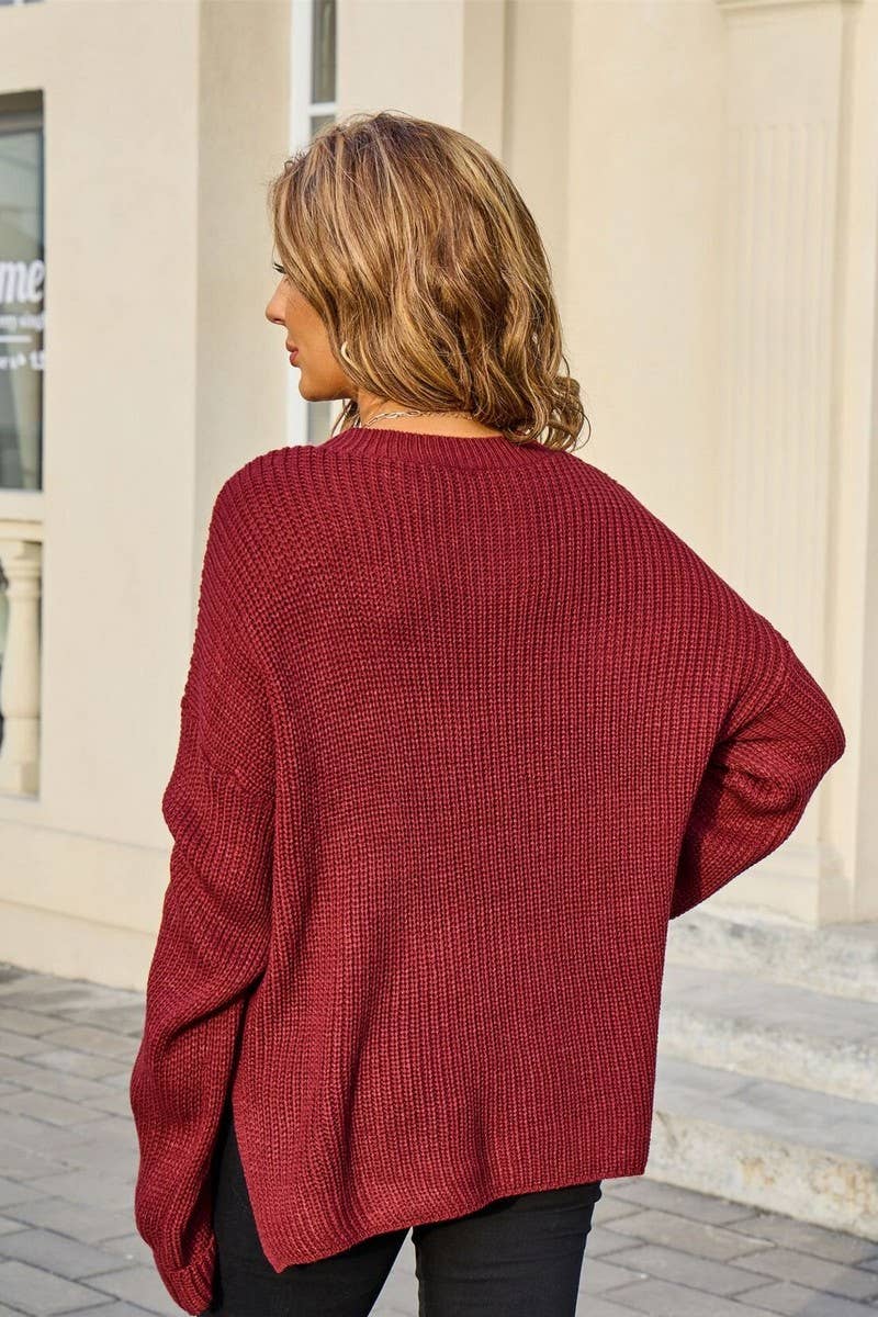 CWOSWL07605_SOLID COLOR LOOSE CREWNECK KNIT SWEATER