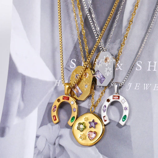 NEW STAINLESS STEEL U-SHAPED ZIRCONIA NECKLACE_CWMM3824