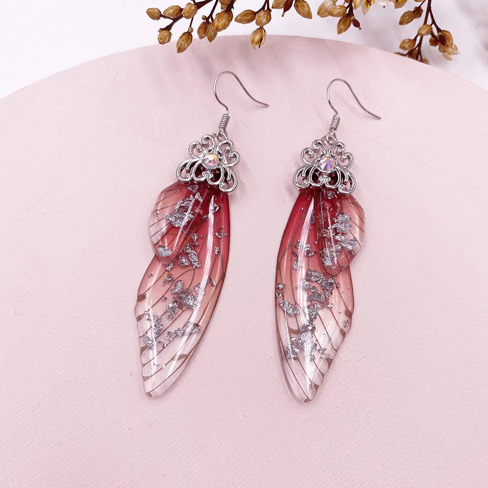 Elegant long earrings with cicada wing wings