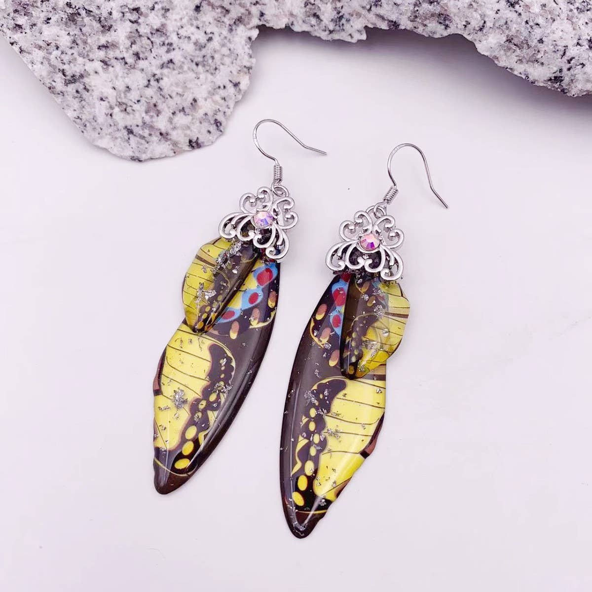 Elegant long earrings with cicada wing wings