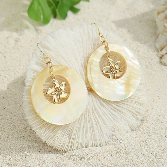 NATURAL YELLOW SHELL METAL PETAL EARRINGS