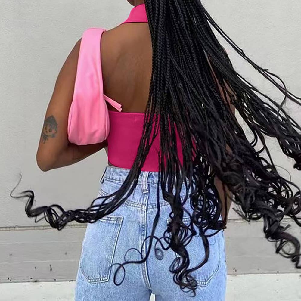 Stylish knitted pit strip lapel cropped tank top