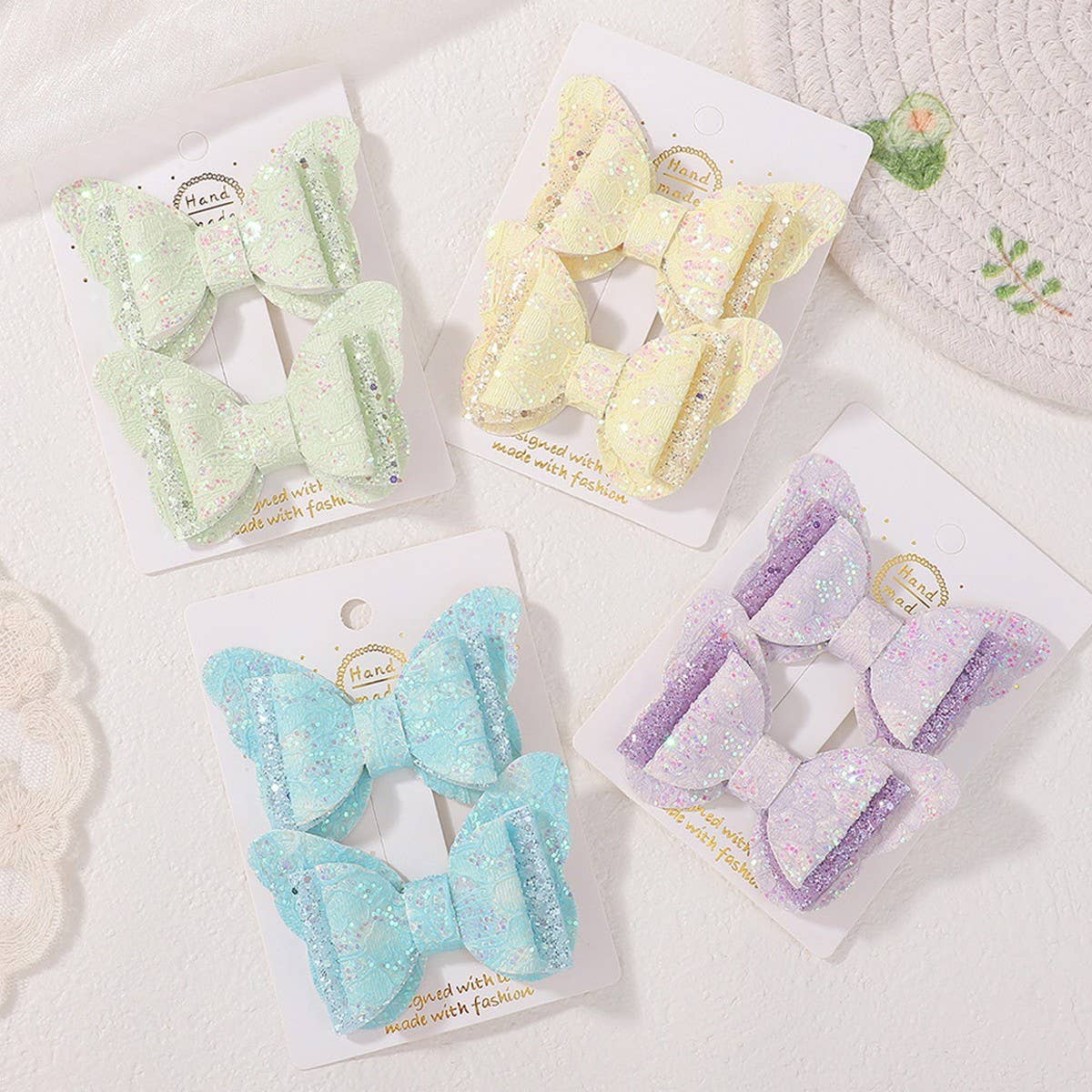 Cute Cartoon Glitter Bow Hair Clip Set