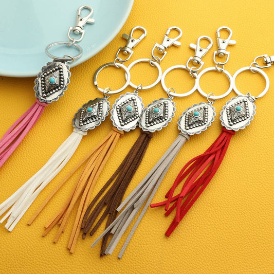 Boho DiamondKeychain withTassel and TurquoiseCharm_CWAB5082