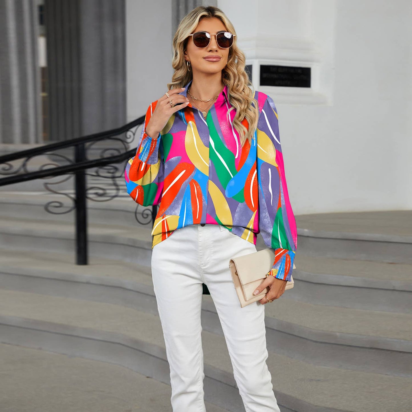 LAPEL FLORAL PRINT CASUAL LONG-SLEEVED SHIRT