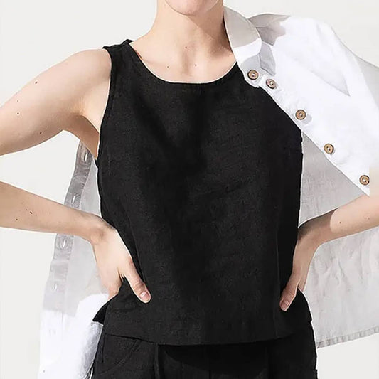 Small basic short cotton linen sleeveless vest