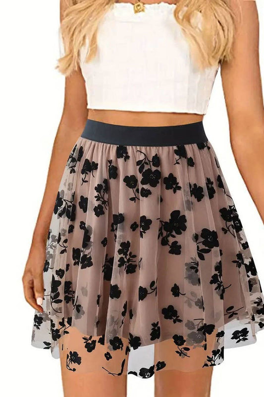 CWBSS0193_FLOCKING MESH FLOWER SKIRT