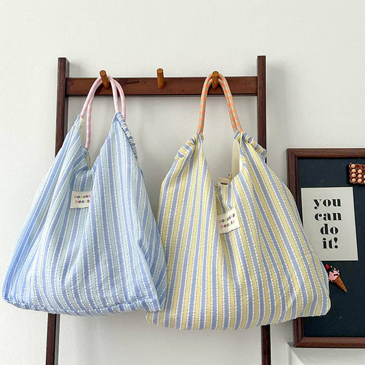 STRIPED LIGHTWEIGHT LARGE CAPACITY CANVAS BAG_CWAB3094