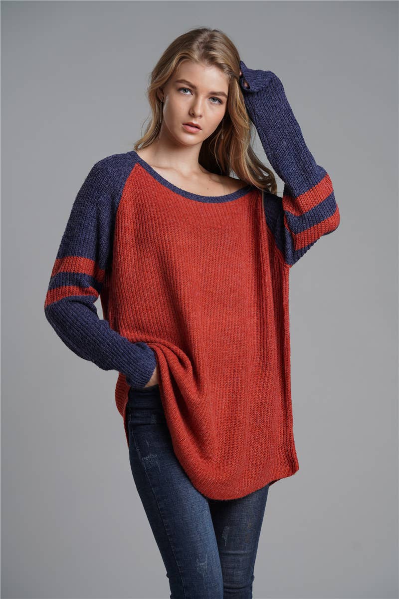 All-in-one mid-length loose solid pullover sweater