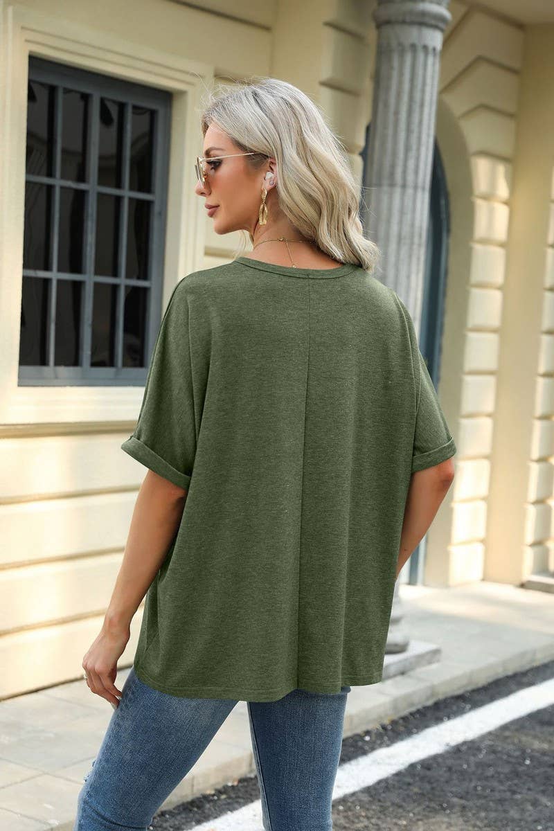 ROUND NECK SOLID COLOR SHORT SLEEVE LOOSE T SHIRT_CWTSTS0280