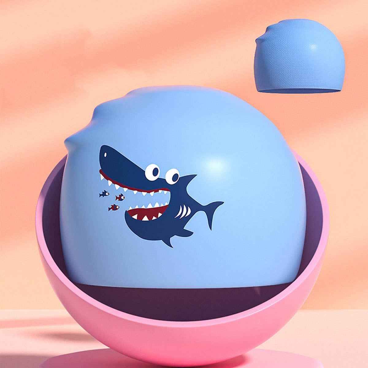 Boys' Silicone Swim Cap ??Cute Shark Print_CWMM6784