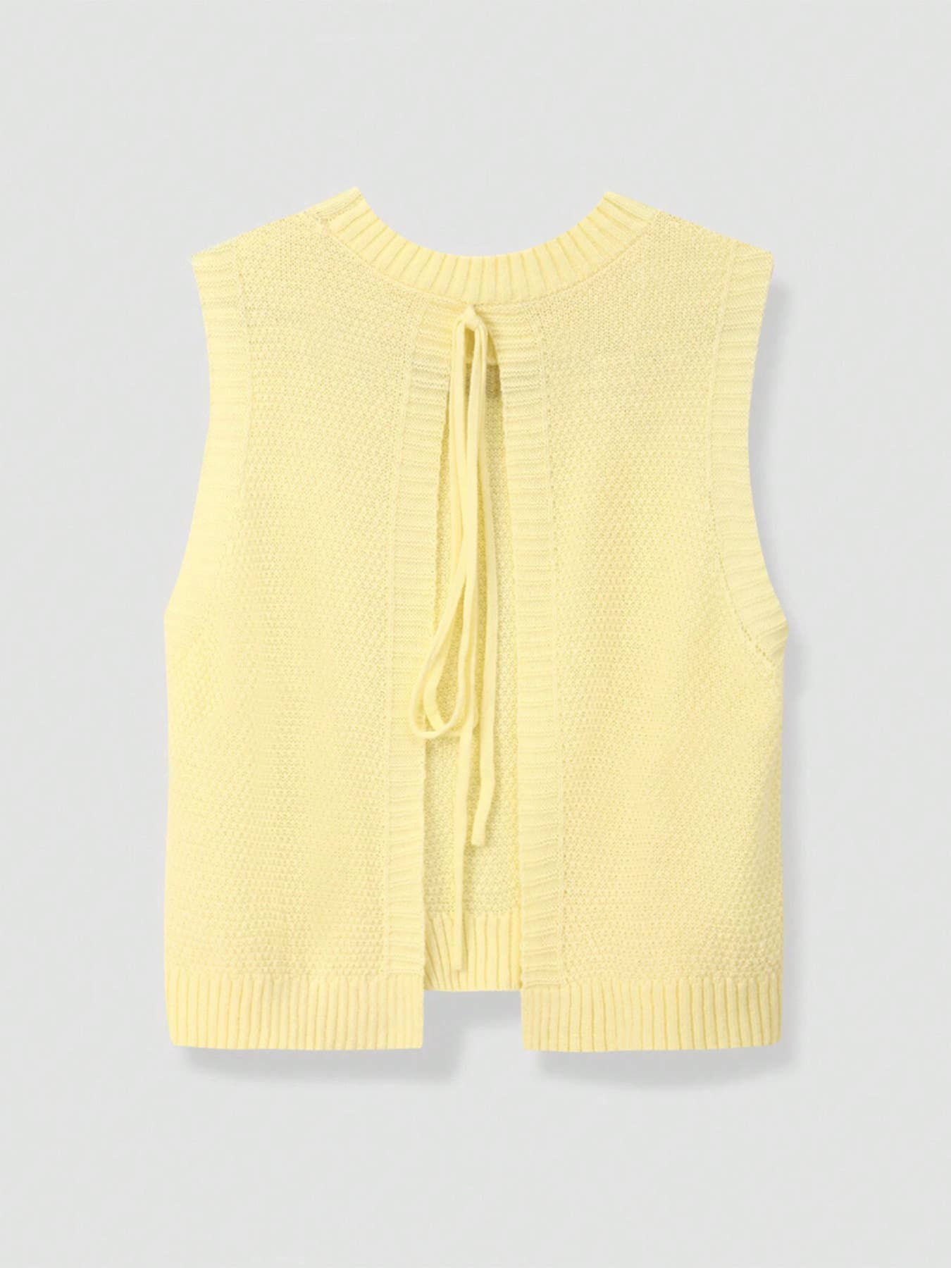 Knitted backless solid-color drawstring vest