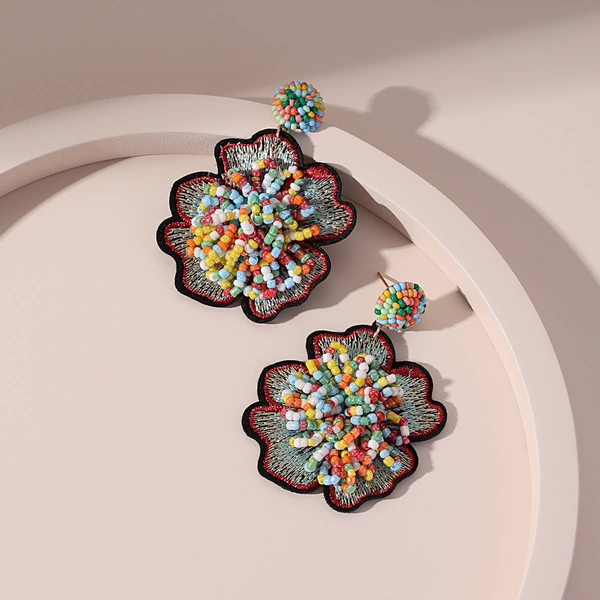 Embroidered Crystal Flower Earrings