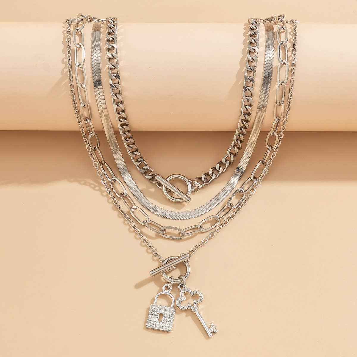 SNAKE BONE CHAIN VINTAGE KEY BRACELET NECKLACE_CWAJE1148