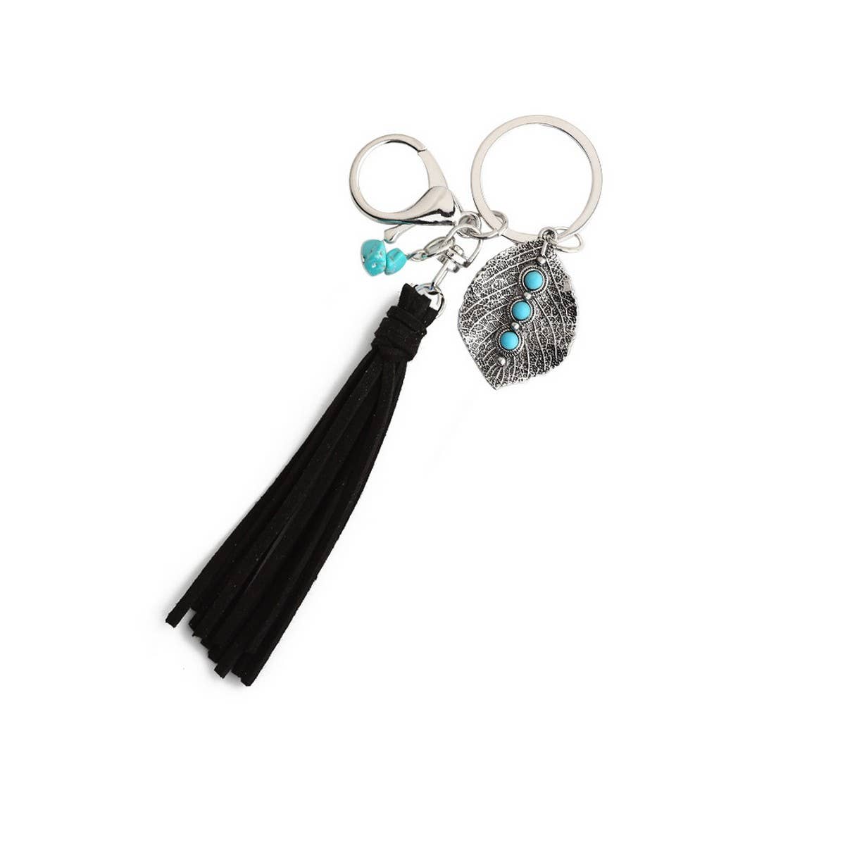 Bohemian Alloy Leaf Turquoise Keychain_CWMM6867