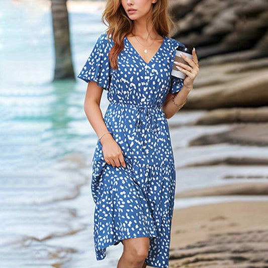 V-neck dress with lotus sleeves