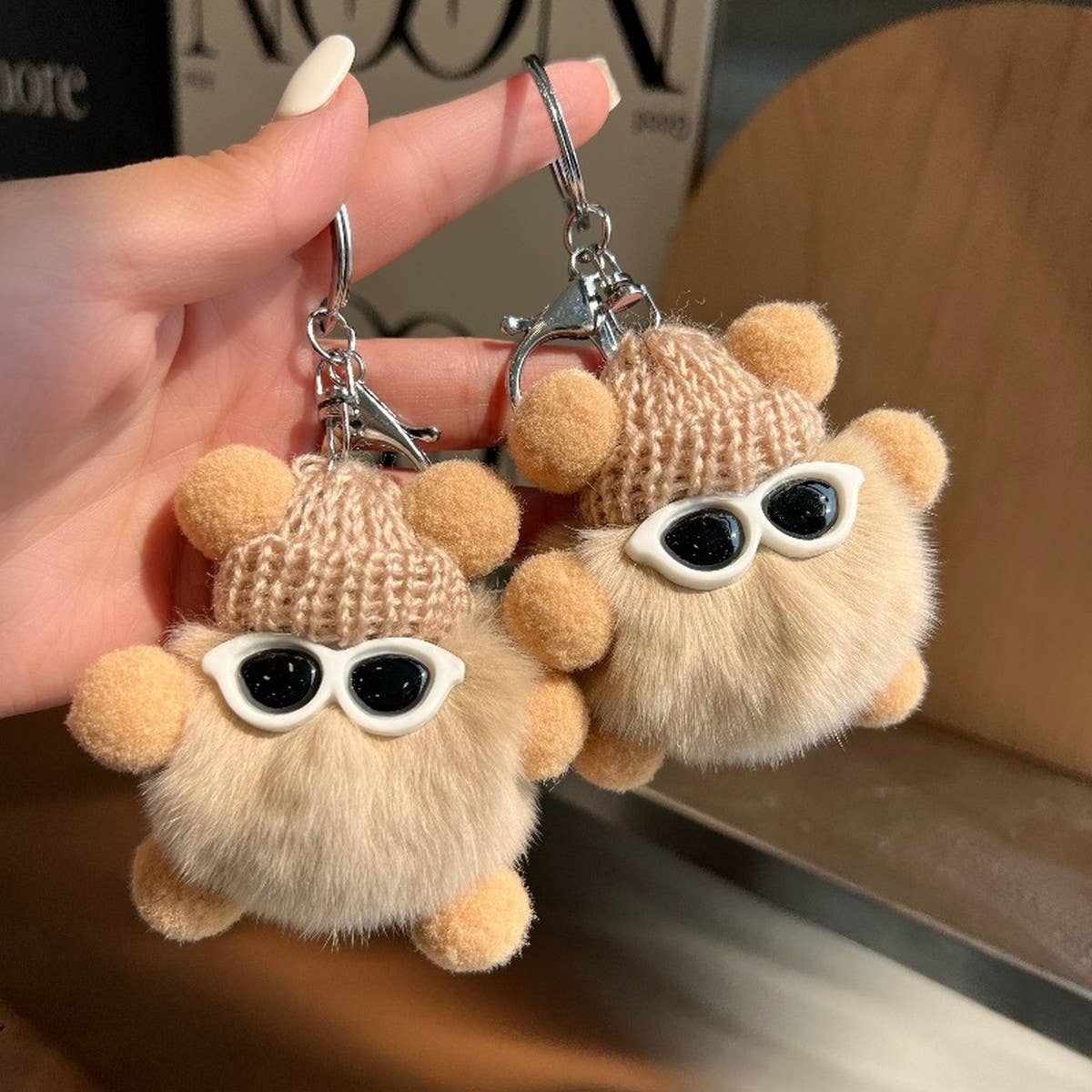 CUTE RABBIT FUR BRIQUETTES CAR KEYCHAIN PENDANT