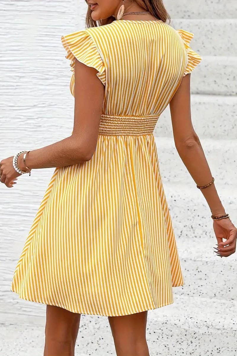 CWDSD8106_SUMMER STRIPED BUTTERFLY SLEEVE DRESS