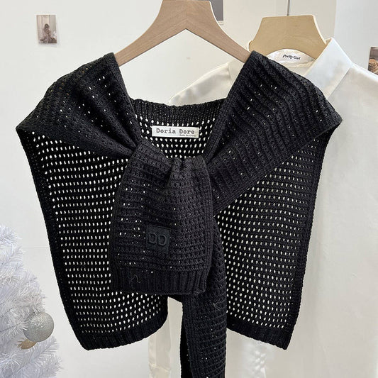 CWASC03123_IVORY KNIT SHAWL CAPE FOR WOMEN