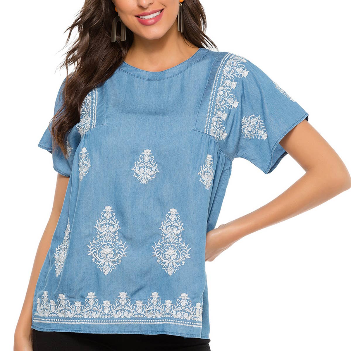 Embroidered tencel denim jumper