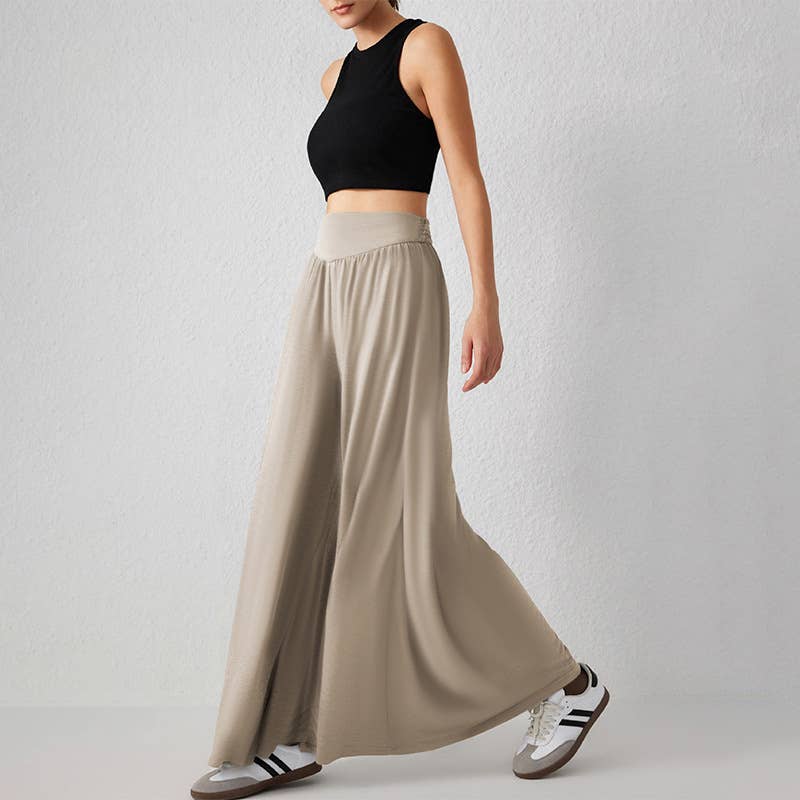 Loose solid color nine-minute wide leg pants