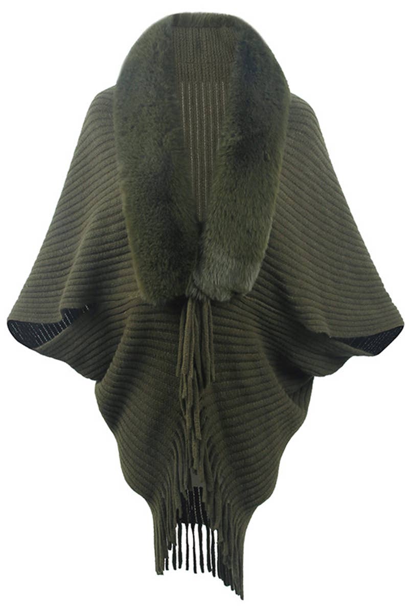 CWOCAS0010 Shawl Wrap Faux Fur Cape Cardigan Sweater