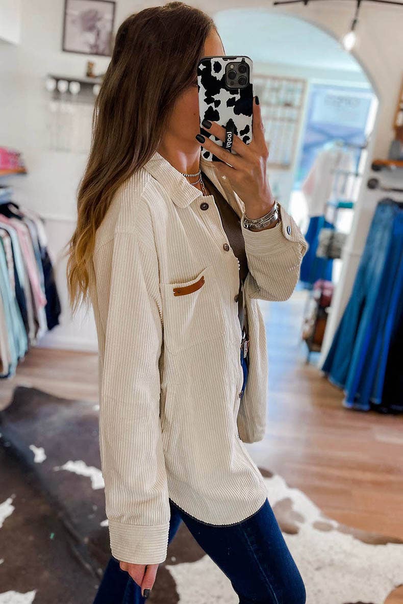 SOLID COLOR LAPEL CASUAL ALL-MATCH CORDUROY SHIRT