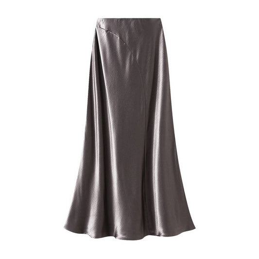 Asymmetrical Satin Fishtail Slimming Midi Skirt_CWBMS0353