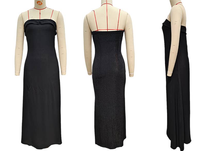 LONG SATIN DRESS IN SOLID COLOR WITH BREAST WRAP