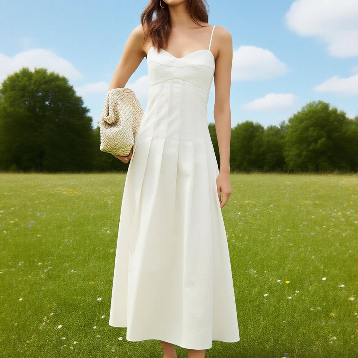 Fishbone corset solid-color halter dress