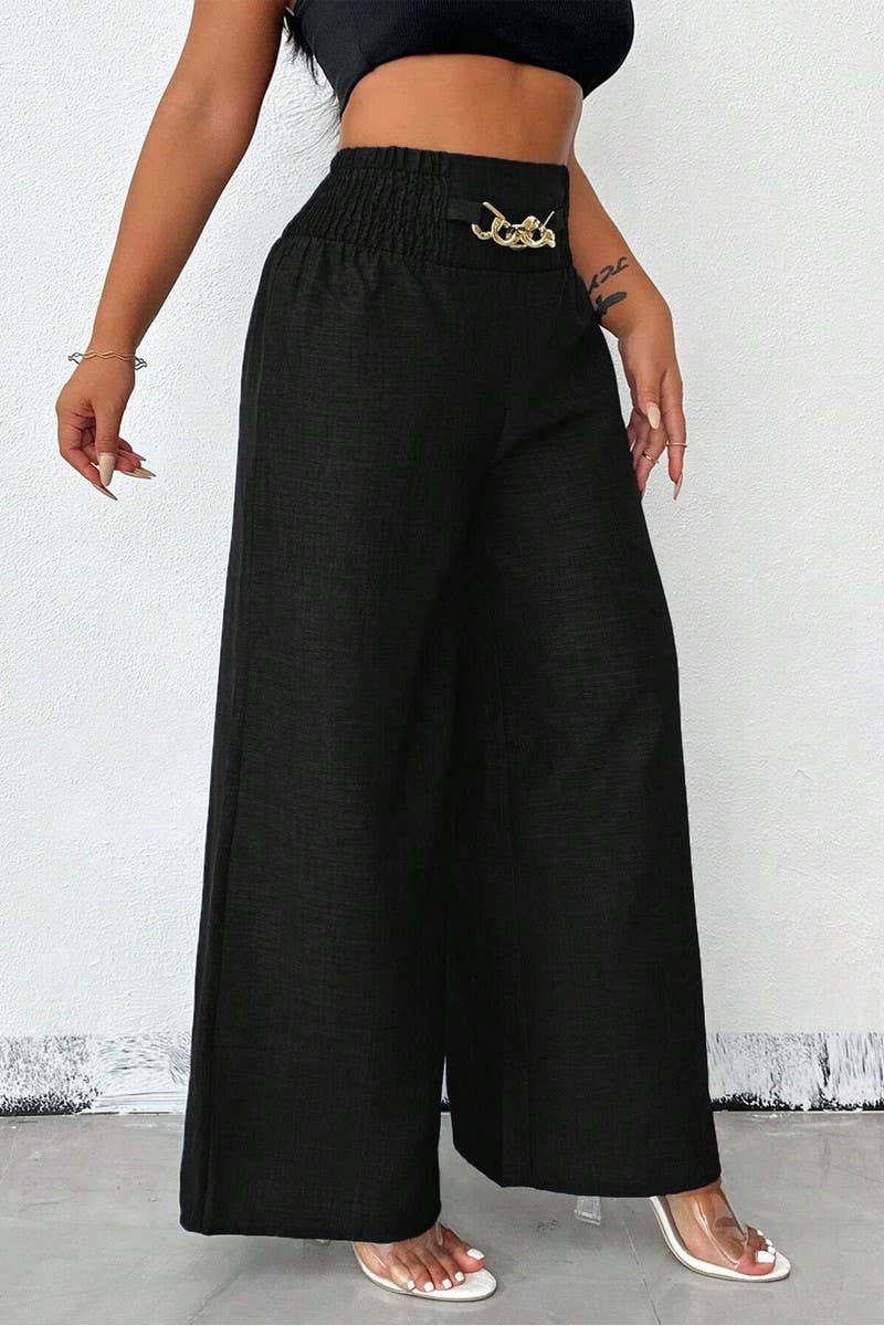 CWBLP1887_VINTAGE HIGH WAIST ELASTICATED WIDE LEG TROUSERS