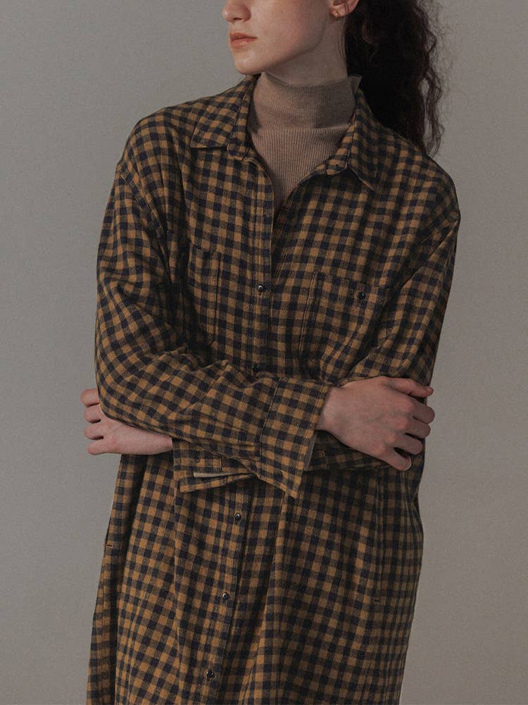 Retro lapel long shirt dress