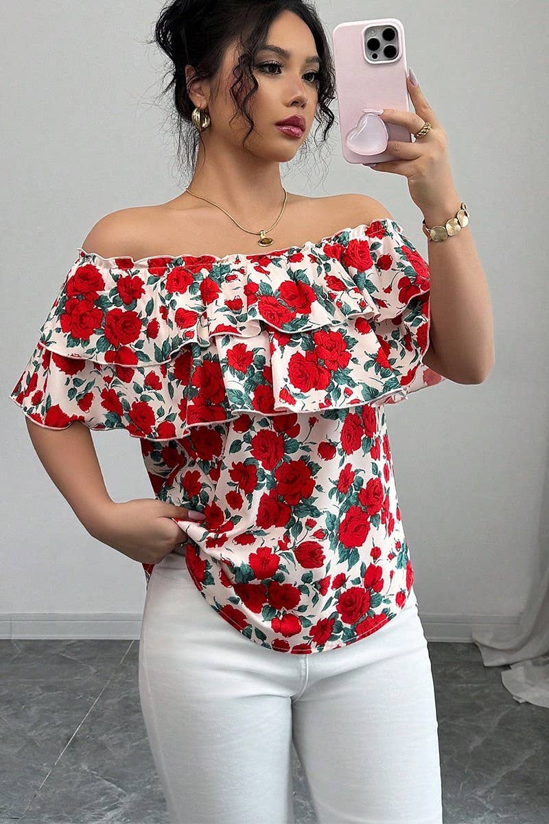 Cwtts1579_Summer One-Shoulder Double-Layer Ruffled Shirt