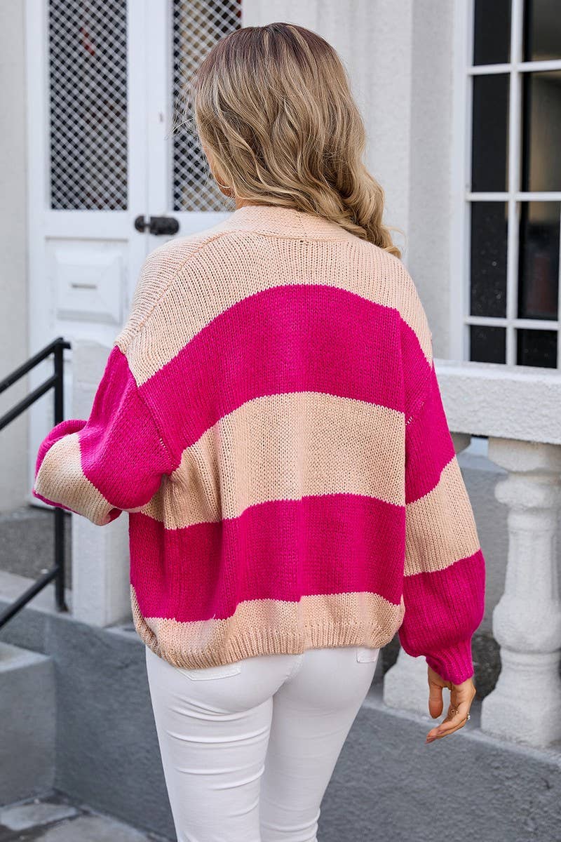 CWOCAL0918_LOOSE COLORBLOCK KNIT CARDIGAN SWEATER