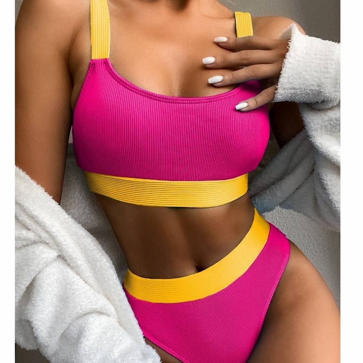 High Waist Bikini Set - Solid Color Women Swimsuit