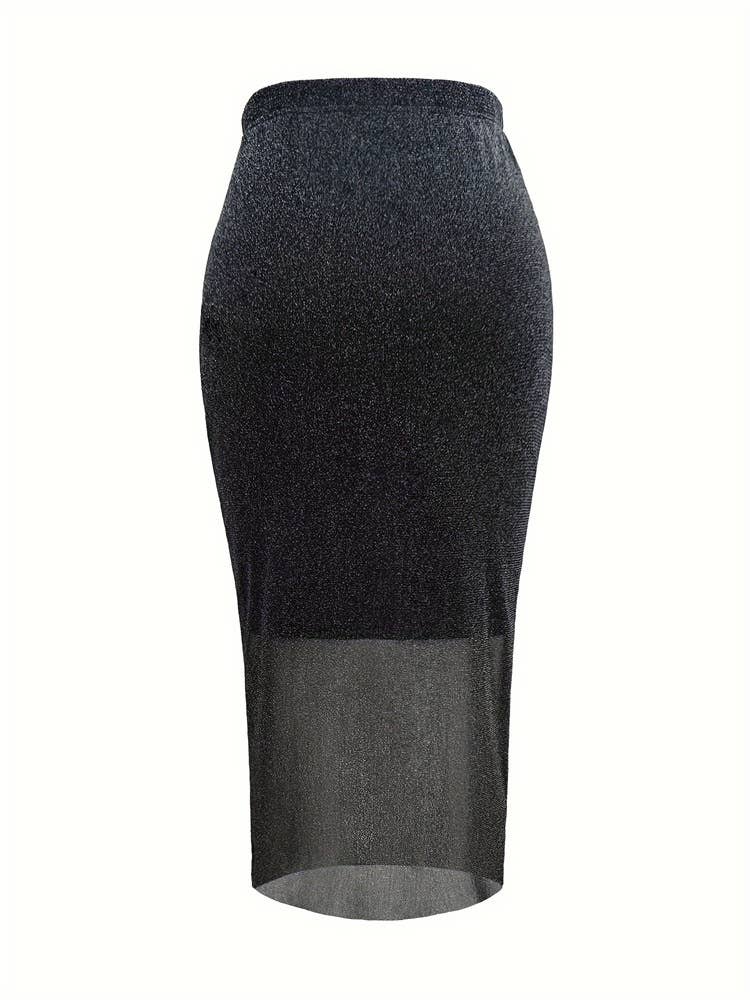 Elegant see-through knitted elastic skirt