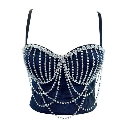 SEXY DESIGN CHEST CHAIN TASSEL HERRINGBONE BRA
