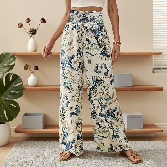 High-waisted,long,straight,printed casual pants