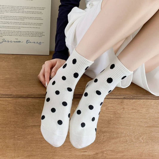 WOMEN'S NEW WHITE STRIPED POLKA DOT MID-CALF SOCKS
