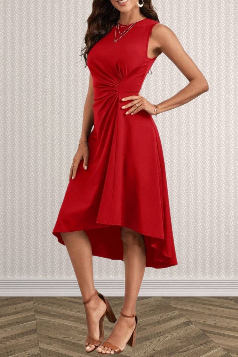 CWDSD8775_SOLID LONG SLEEVE SLIM FIT SLIT DRESS