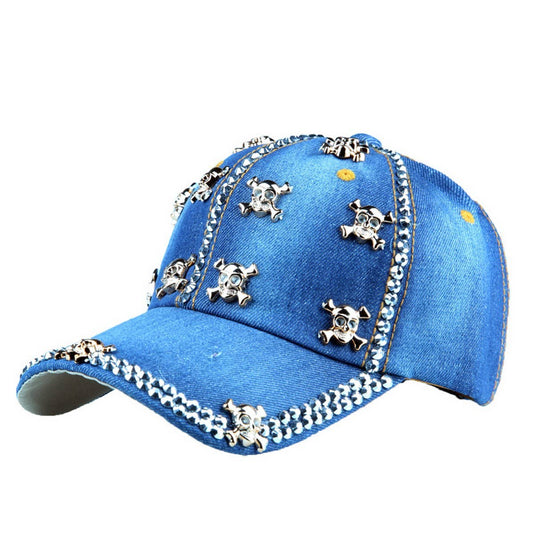 Rhinestone Skull Denim Baseball Cap Sun Hat_CWAH1069